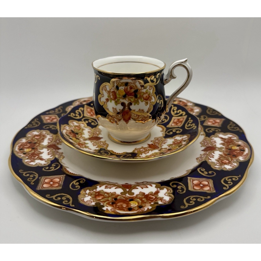 Vintage Royal Albert "Heirloom" 3-Piece Demitasse, Saucer, & Dessert Plate Set